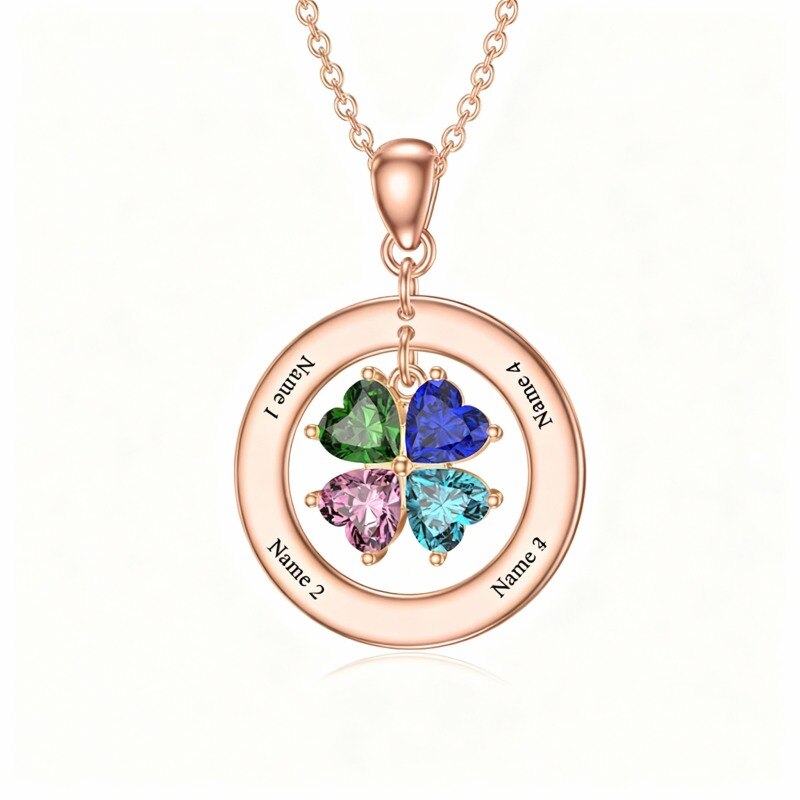 Collier pendentif en or rose 10 carats avec zircon cubique en forme de cœur, pierre de naissance personnalisée et gravure personnalisée-1