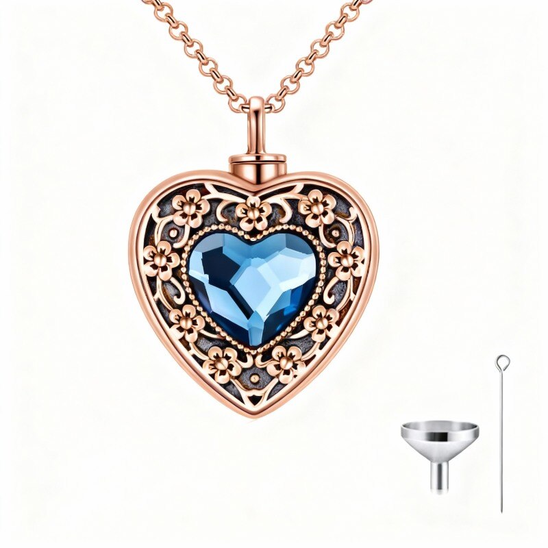 Collier urne funéraire personnalisé en or rose 14 carats avec zircon cubique en forme de cœur et gravure personnalisée-1