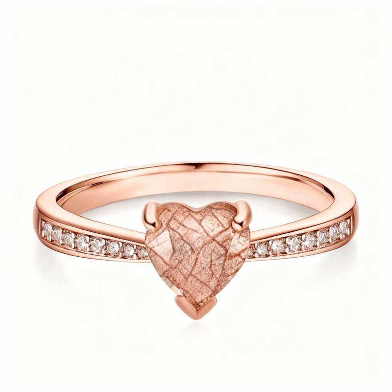 Anillo de compromiso personalizado con corte corazón en oro rosa de 10 quilates-18