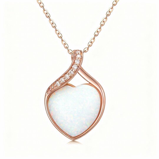 Collier pendentif cœur en or rose 10 carats avec diamant taille cœur et opale