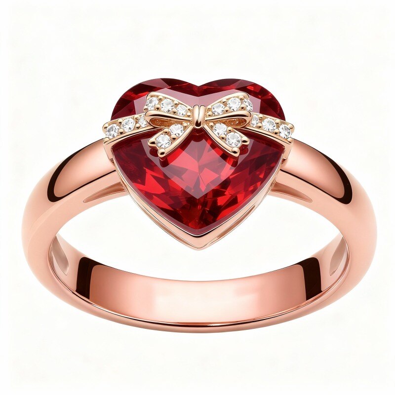 Anillo de compromiso de oro rosa de 10 quilates con corte de corazón-14