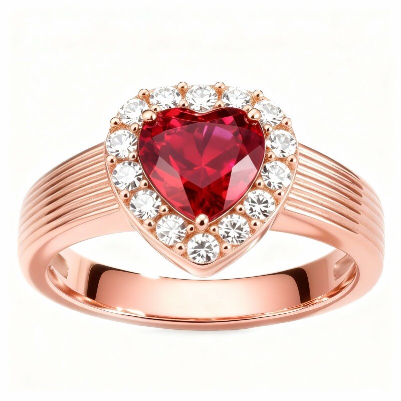 Bague de fiançailles en or rose 10 carats avec taille cœur-16