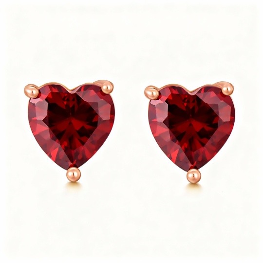 Pendientes de oro rosa de 10 quilates con granate talla corazón