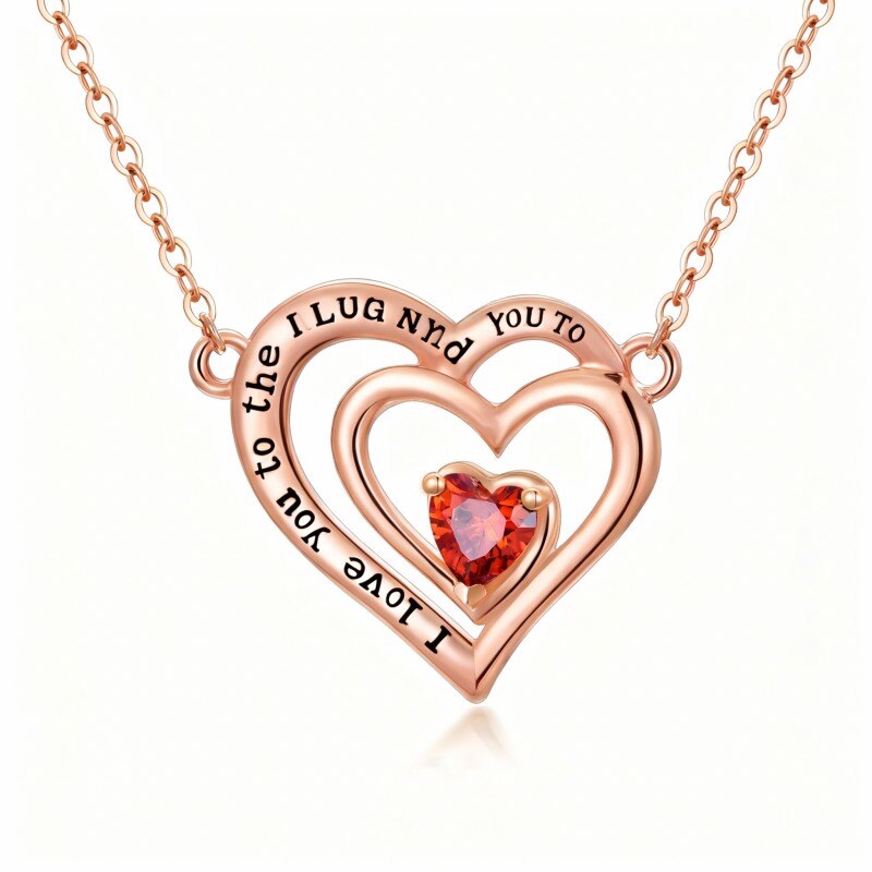 10K Rose Gold Heart Cut Heart Pendant Necklace with Engraved Word-1
