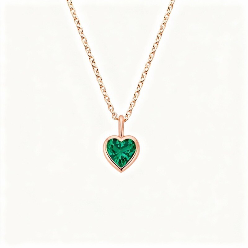 10K Rose Gold Heart Cut Lab Created Emerald Couple Pendant Necklace-1