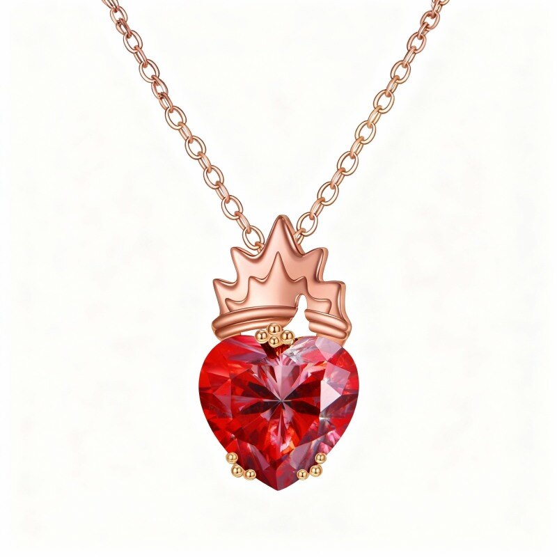 Collar con colgante de corona de moissanita talla corazón en oro rosa de 14 quilates-1