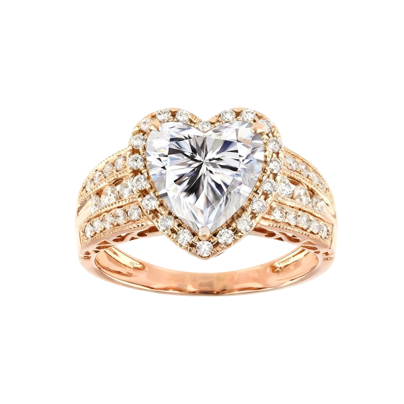 Bague de fiançailles en or rose 10 carats avec moissanite taille cœur de 2 carats-19