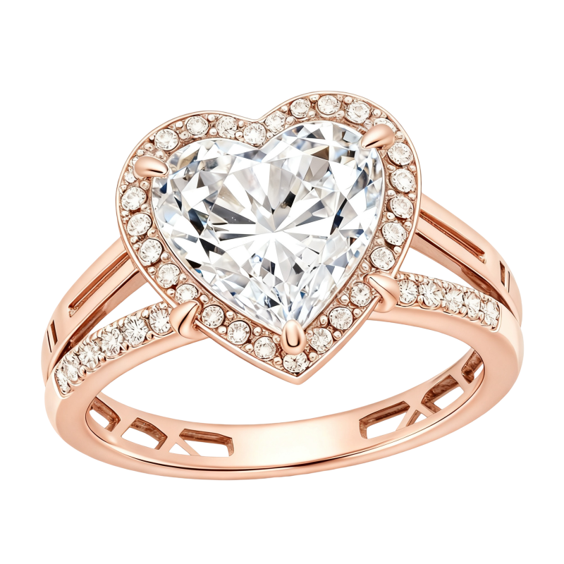 Anillo de compromiso de moissanita talla corazón en oro rosa de 10 quilates-20