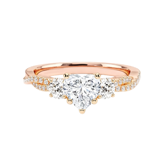 Verlobungsring aus 10-karätigem Roségold mit herzförmigem Moissanit-Halo