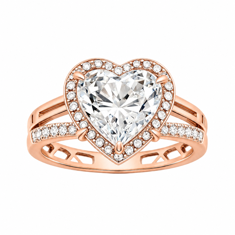 Bague de fiançailles en or rose 10 carats avec moissanite taille cœur-19