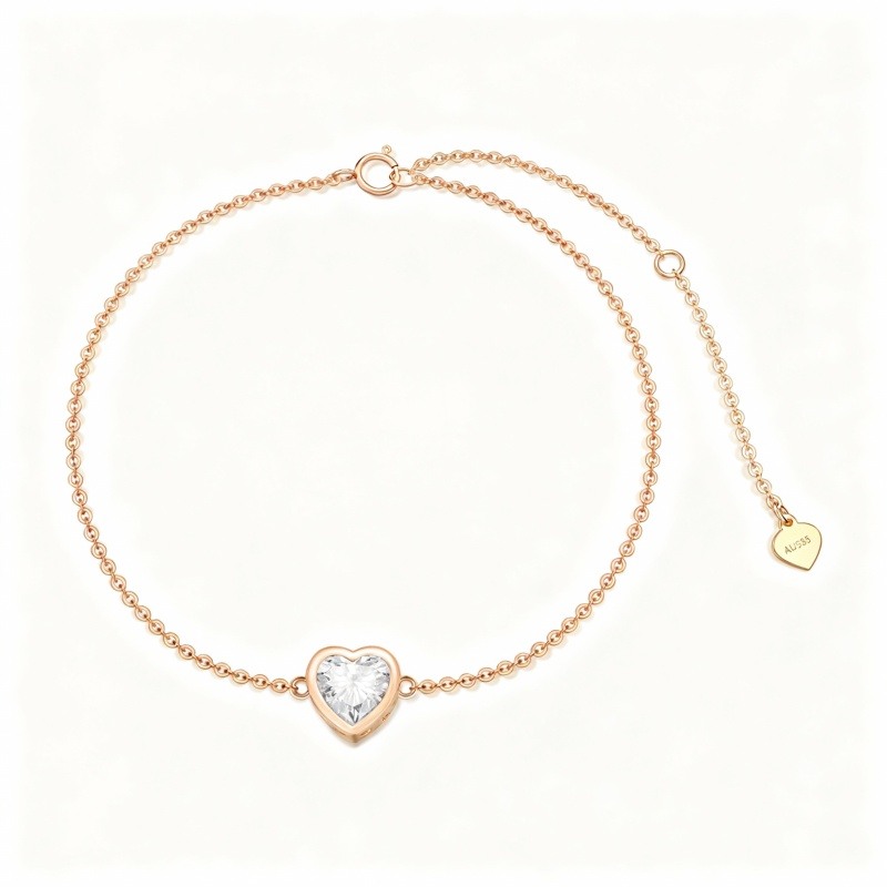 Pulsera de oro rosa de 14 quilates con dije de corazón de moissanita tallada-1