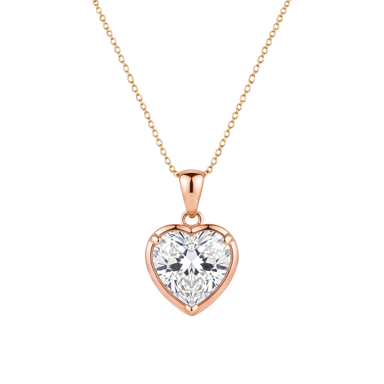 Halsketting met hartvormige moissanite hanger in 10 karaats roségoud.