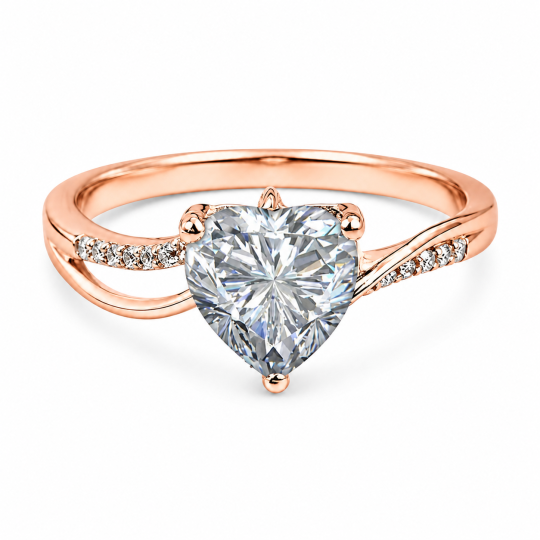 Sterling Silver with Rose Gold Plated Heart Cut Moissanite Sidestone Engagement Ring