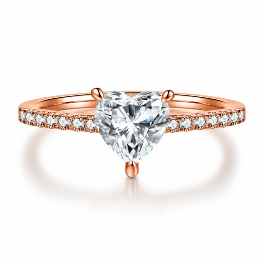 10K Rose Gold Heart Cut Moissanite Sidestone Engagement Ring