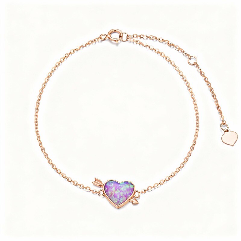 18K Rose Gold Heart Cut Opal Heart Charm Bracelet-1