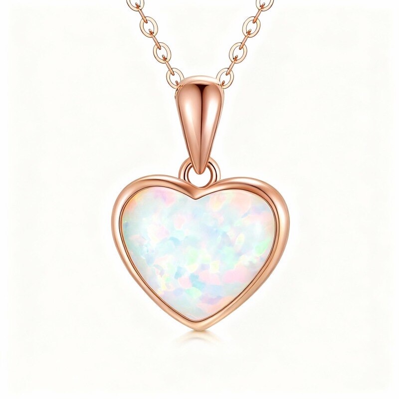 Collar con colgante de corazón de ópalo tallado en oro rosa de 10 quilates-17