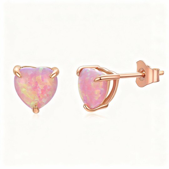 Pendientes de oro rosa de 10 quilates con forma de corazón y ópalo tallado