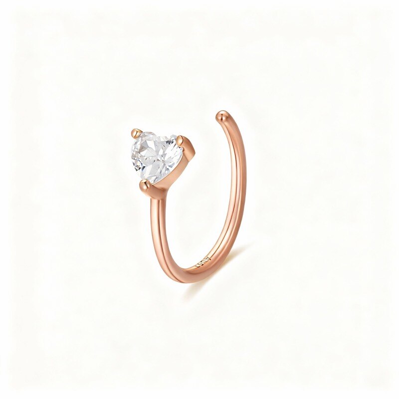 Anillo nasal de ópalo con corte de corazón en oro rosa de 14 quilates-1