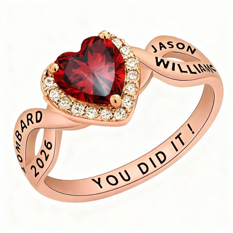 Bague personnalisée en or rose 10 carats avec pierre de naissance et taille cœur-1