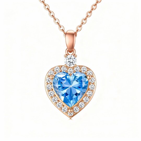 10K Rose Gold Heart Cut Topaz Heart Pendant Necklace