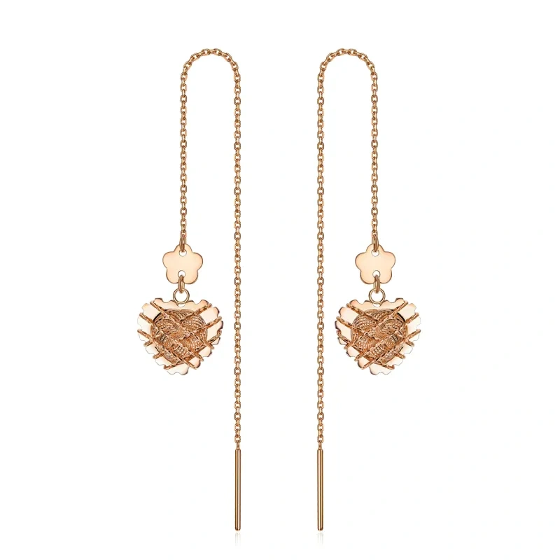 Pendientes colgantes de corazón en oro rosa de 14 quilates-1
