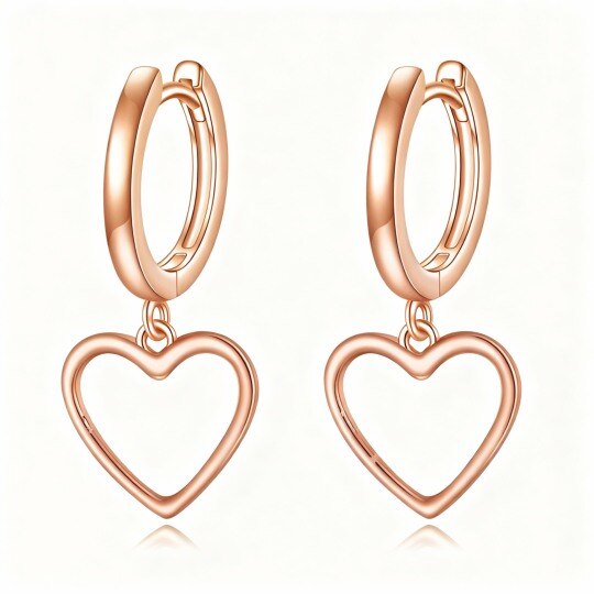 Pendientes colgantes de corazón de oro rosa de 10 quilates