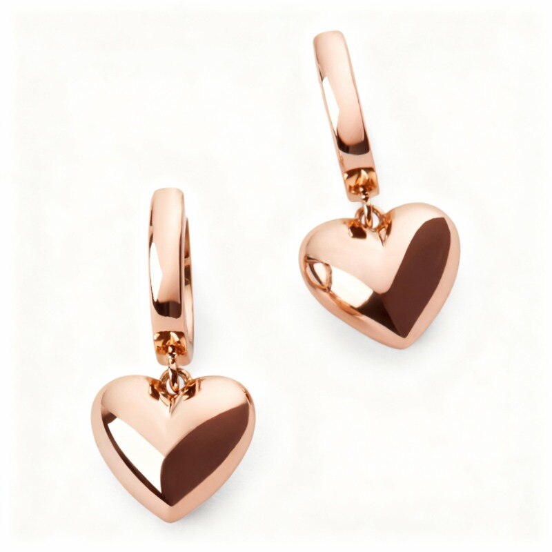 Pendientes colgantes de corazón de oro rosa de 10 quilates-1