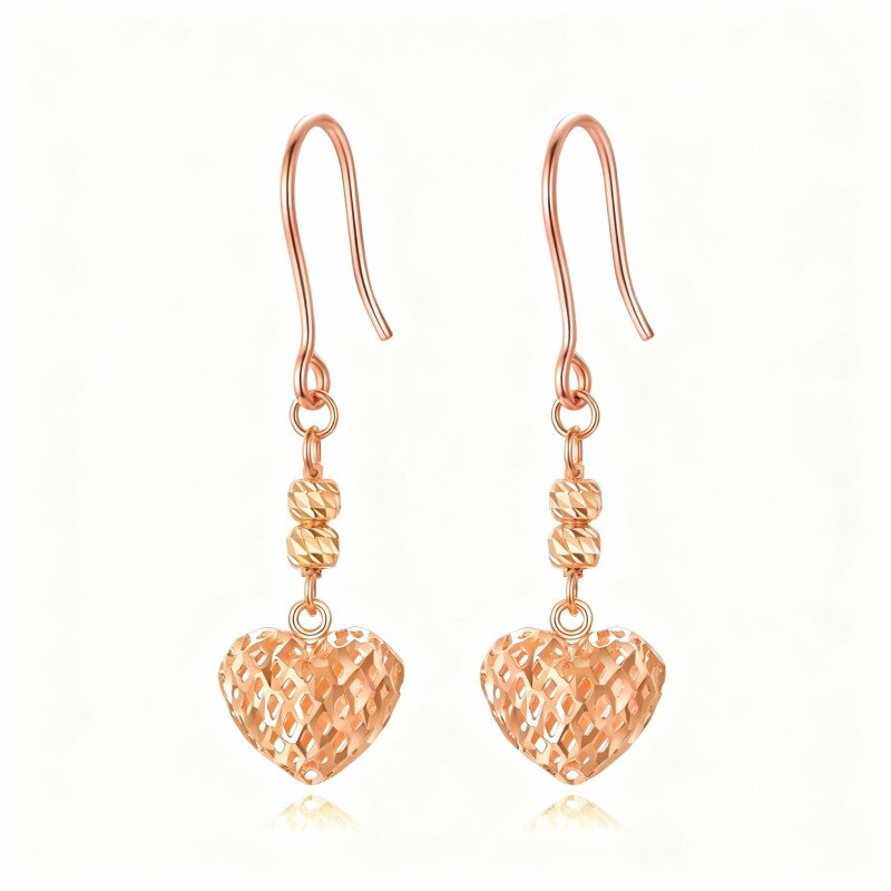 Boucles d'oreilles pendantes en forme de cœur en or rose 18 carats-1