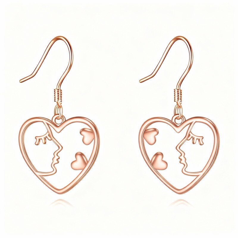 18K Rose Gold Heart Drop Earrings-1