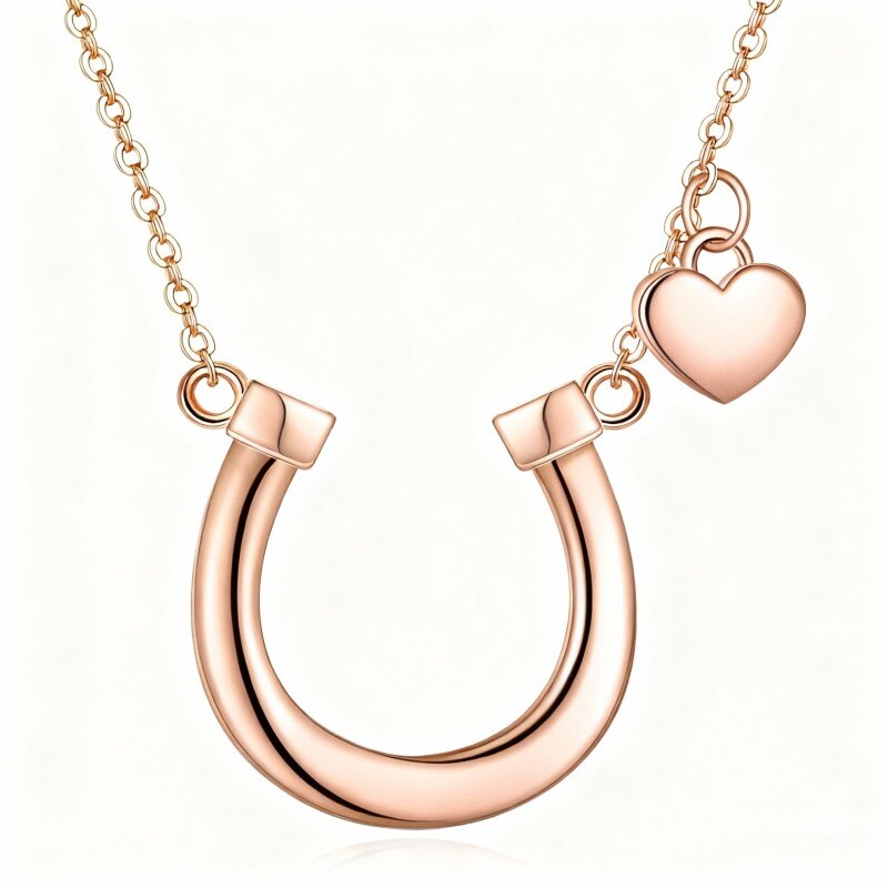 Collar con colgante de corazón y herradura de oro rosa de 10 quilates-1