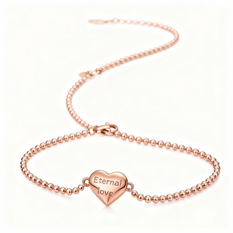 Pulsera de cuentas de metal con forma de corazón en oro rosa de 14 quilates-1