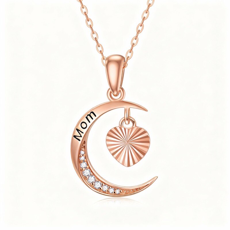 14K Rose Gold Heart & Moon Pendant Necklace-1