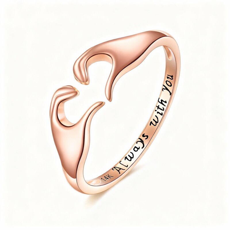 Bague ouverte en or rose 10 carats en forme de cœur-1