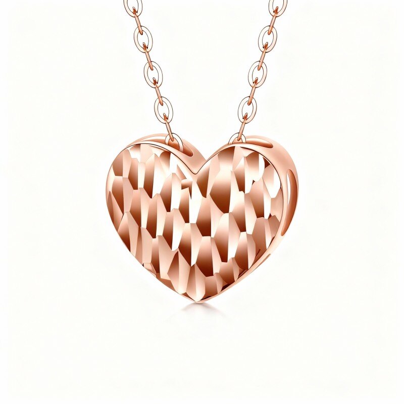 Collar con colgante de corazón de oro rosa de 10 quilates-1