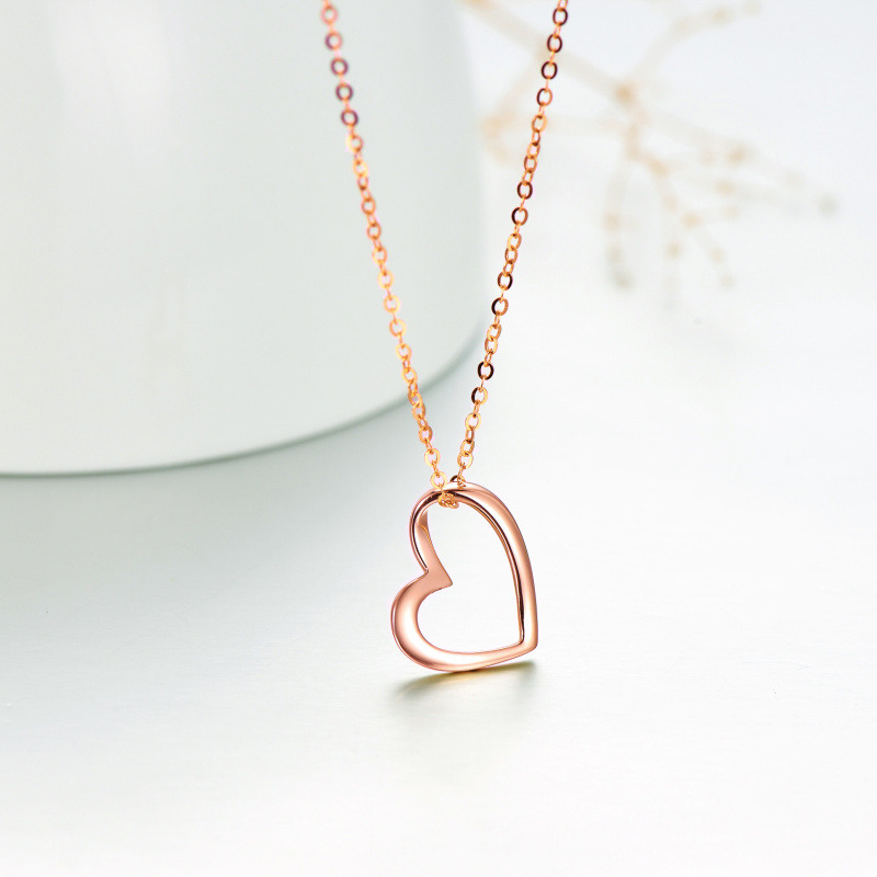 18K Rose Gold Heart Pendant Necklace-4