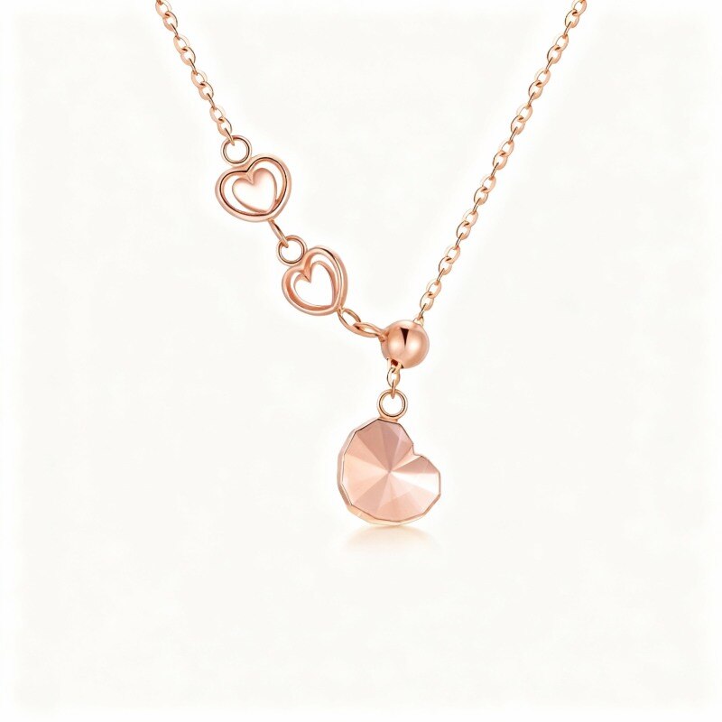 Collar con colgante de corazón de oro rosa de 14 quilates-1