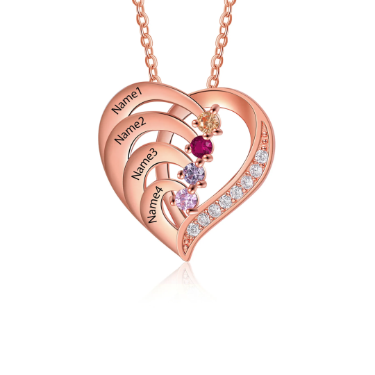 10K Rose Gold Heart Personalized Name & Birthstone Pendant Necklace