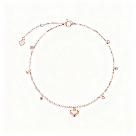 Tobillera de oro rosa de 10 quilates con dije de corazón de una sola capa