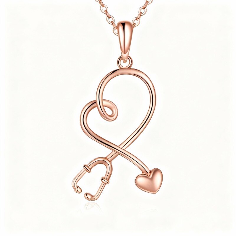 Collar con colgante de corazón y estetoscopio en oro rosa de 10 quilates-1