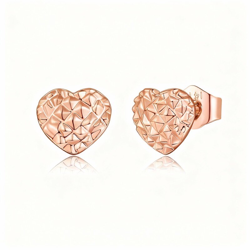 Boucles d'oreilles puces en forme de cœur en or rose 18 carats-1