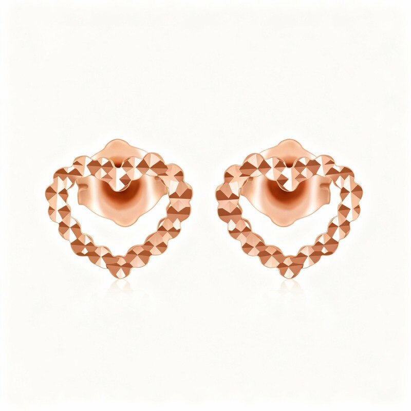 14K Rose Gold Heart Stud Earrings-1