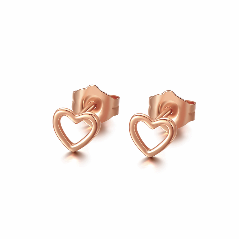 Pendientes de corazón de oro rosa de 14 quilates para mujer y mamá-1