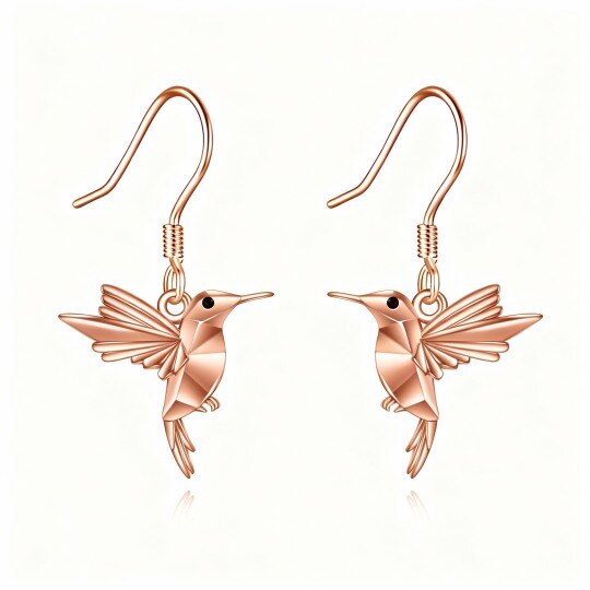 Pendientes colgantes de colibrí en oro rosa de 10 quilates