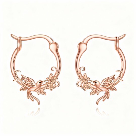 10K Rose Gold Hummingbird Hoop Earrings