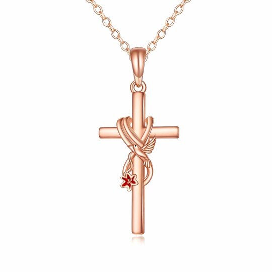 Halskette aus 10-karätigem Roségold mit Kolibri-, Lilien- und Kreuzanhänger