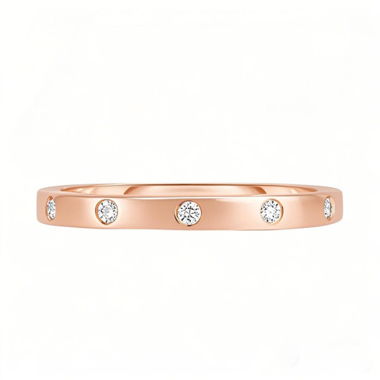 Anillo de boda personalizado con incrustaciones de diamantes en oro rosa de 10 quilates, color D, claridad VVS.