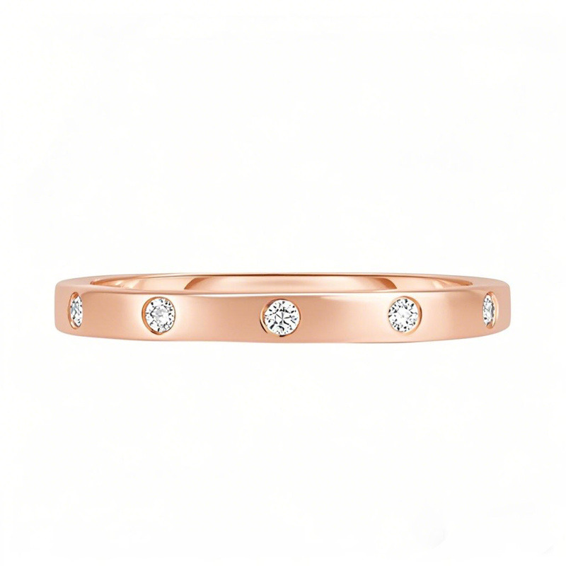 Anillo de boda personalizado con incrustaciones de diamantes en oro rosa de 10 quilates, color D, claridad VVS.-3