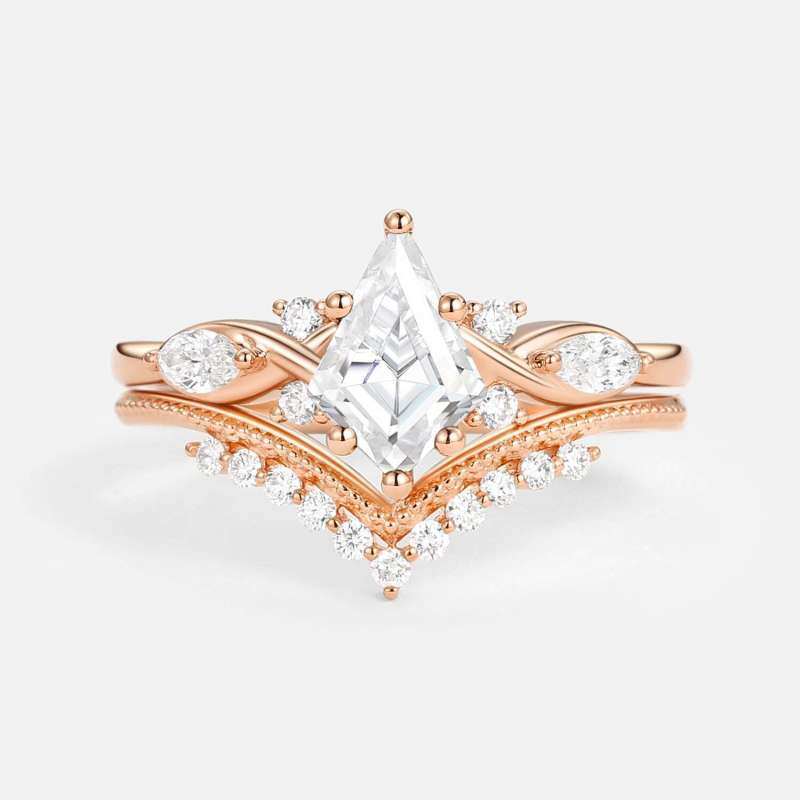 10K Rose Gold Kite Cut Moissanite Infinity Symbol Bridal Set-8