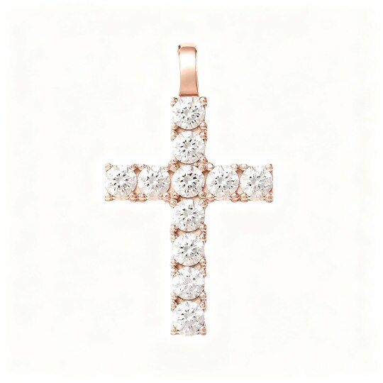 Kreuzanhänger aus 10-karätigem Roségold mit im Labor hergestellten Diamanten