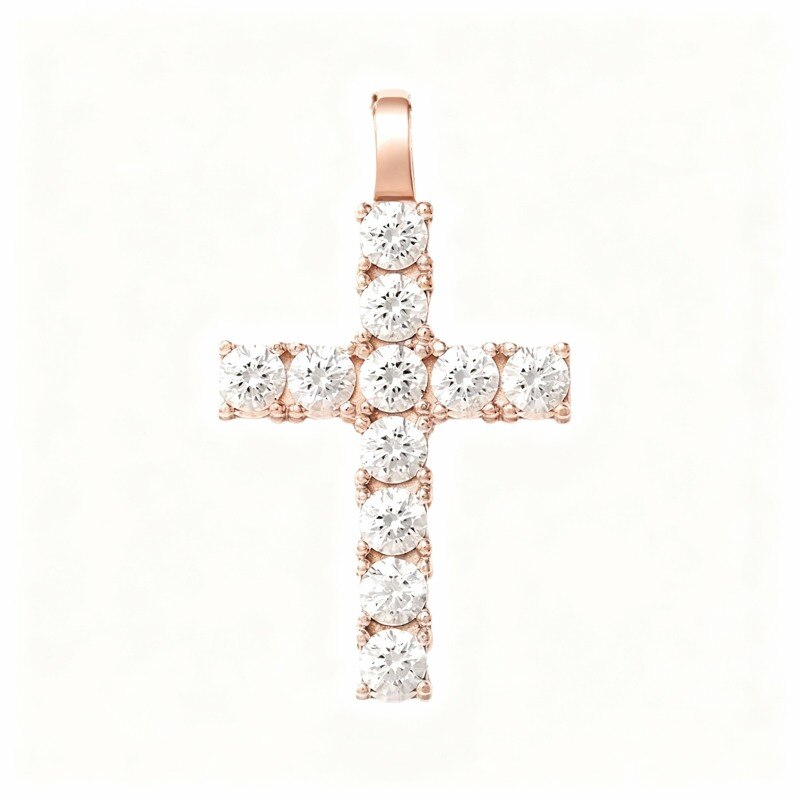 Pendentif croix en or rose 10 carats avec diamants de laboratoire-1